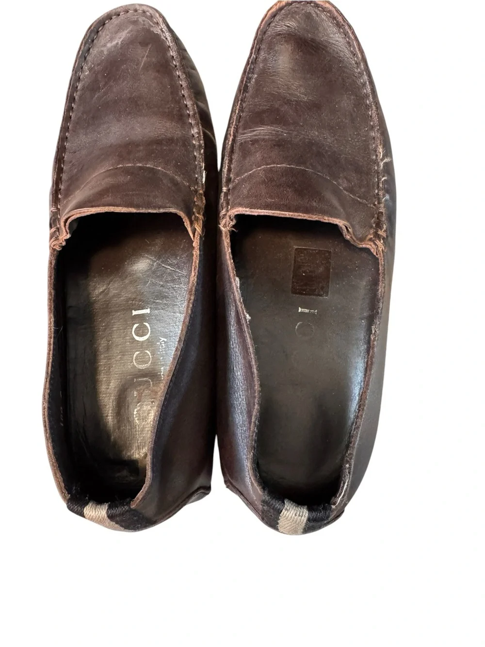Vintage Gucci Men’s Brown Leather Driving Loafers Vibram Sole Size 7B Italy
